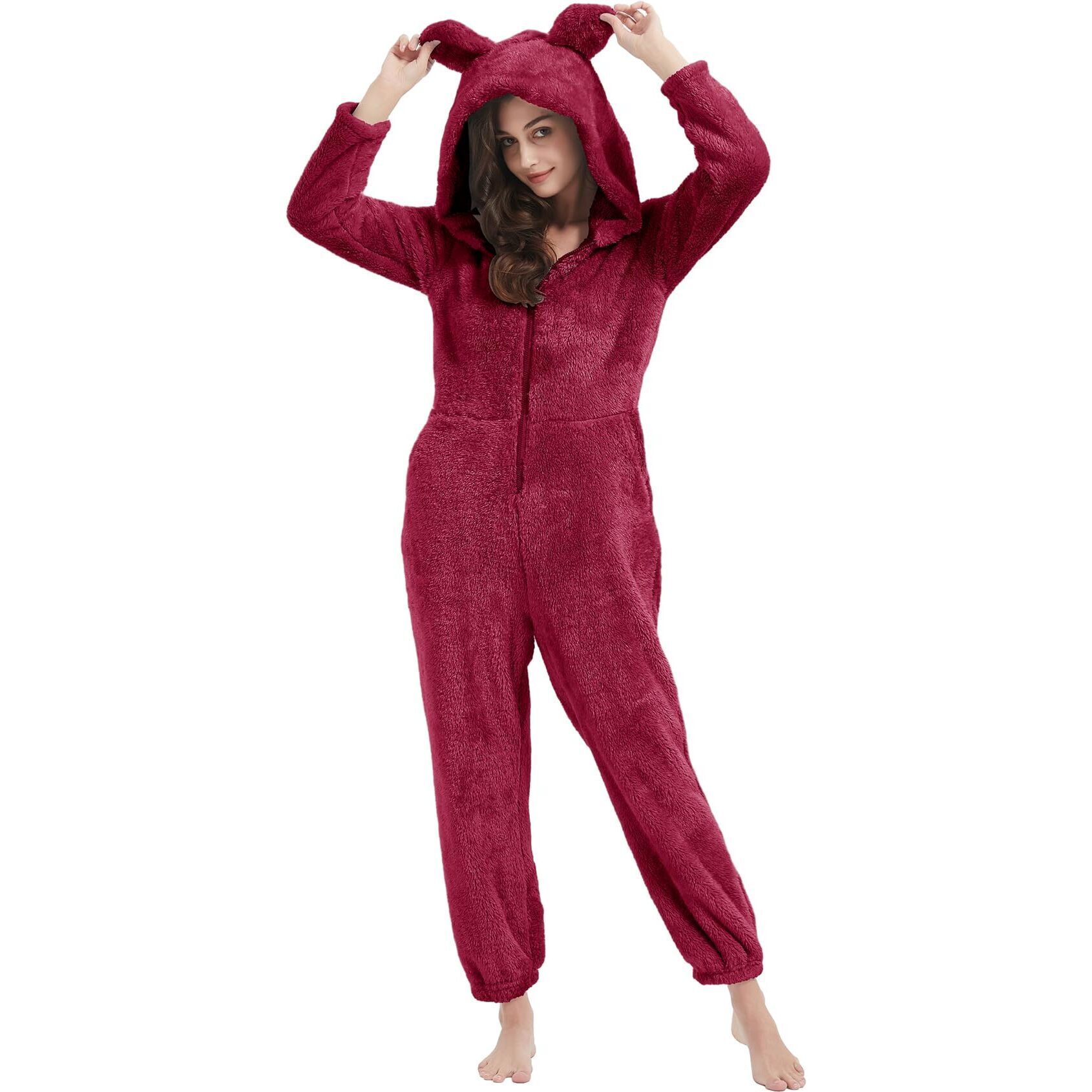 6029 Fleece Onesies Pajamas Fuzzy Sherpa Adult Hooded One Piece Onesie